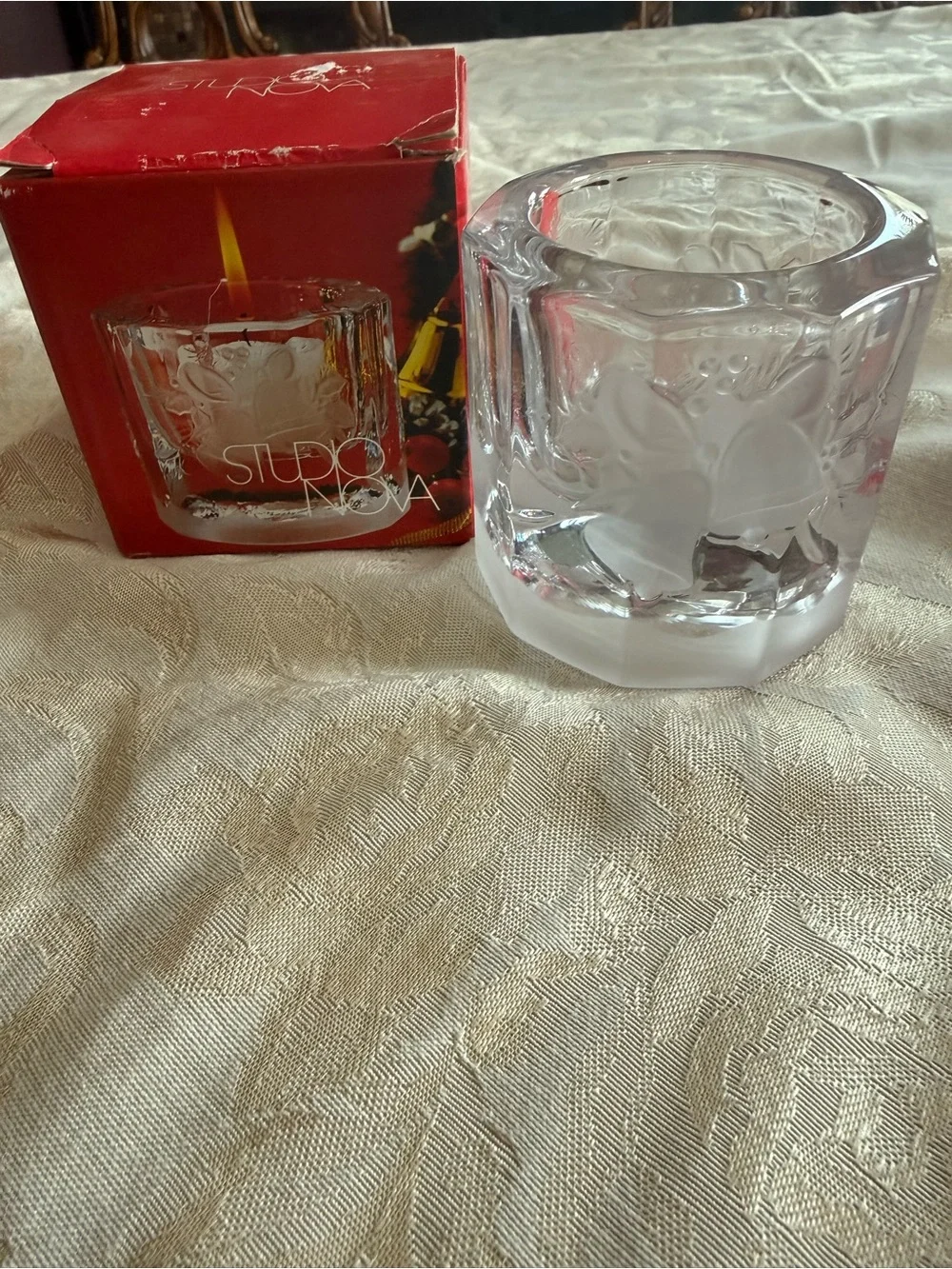 Studio Nova “Holiday Bells” Clear Frosted Floral Glass Votive
